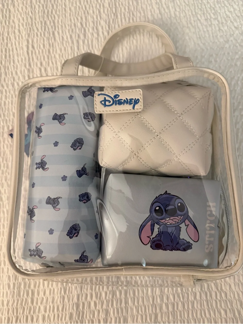 New womens Disney Stitch Travel Pouch Set in Light Blue and White
